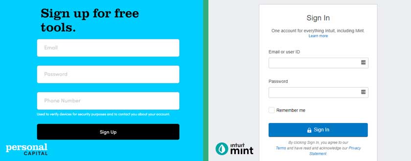 Personal Capital vs Mint Sign Up