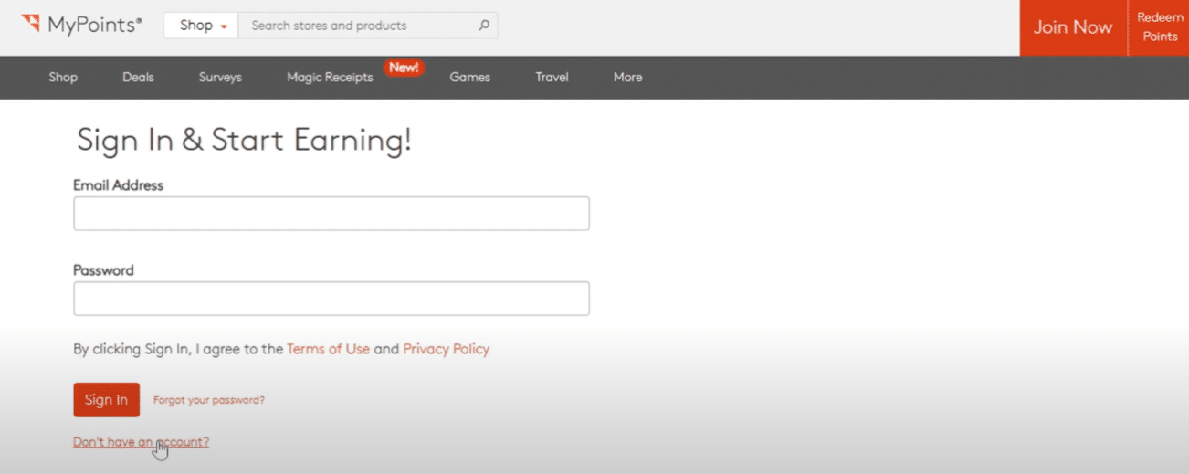 mypoints sign up page